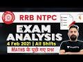 RRB NTPC Exam Analysis (4 Feb 2021) | Maths All Shifts Questions by Rahul Deshwal