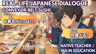 Real Japanese Conversation at Conveyor Belt Sushi - JLPT N4 Listening Practice (ENG SUB)