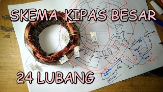 Skema Dinamo kipas angin besar 24 lubang dan penyambungan kabel | kipas regency