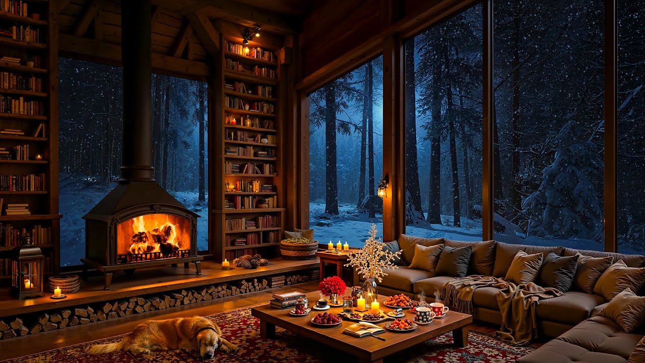 Cozy Winter Night Jazz ❄️  Winter Warm Fireplace Ambience 🍵 Soothing Jazz for Relax, Study & Sleep