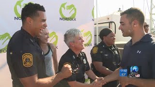 Norfolk officers meeting with lip sync fans at Waterside
