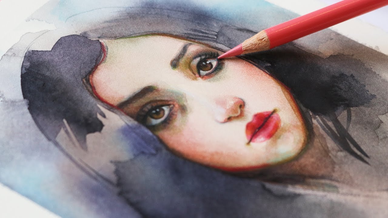 Watercolor + Color Pencils Portrait Tutorial - Youtube