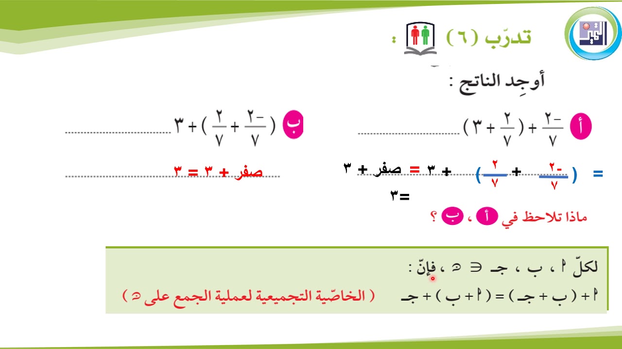 الصف الثامن   - الرياضيات -  جمع الأعداد النسبية وخواصها