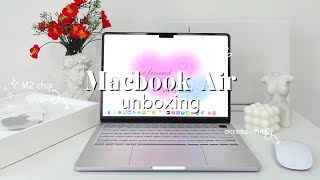 M2 Macbook Air Unboxing (asmr) *silver* setup + accessories