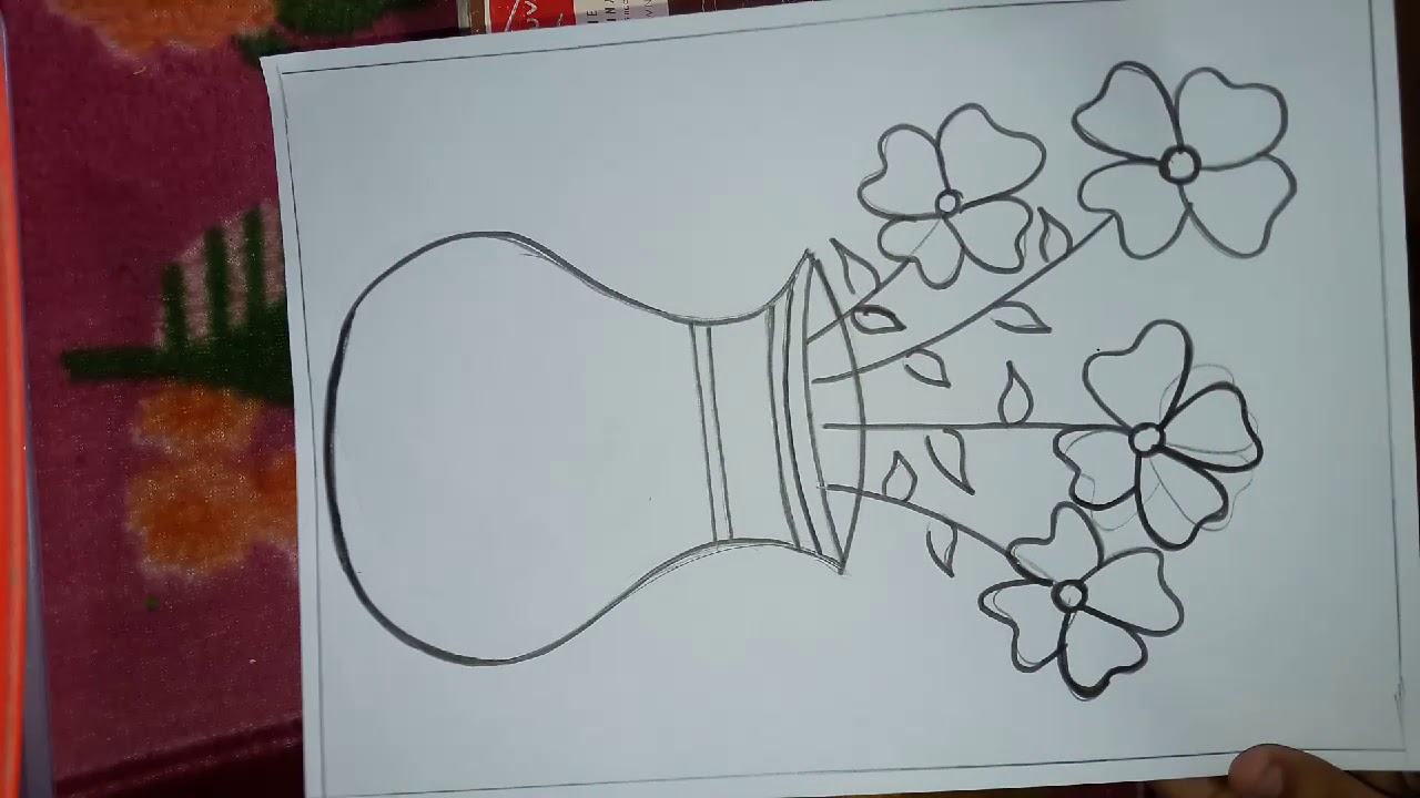 Easy flower pot drawing - YouTube