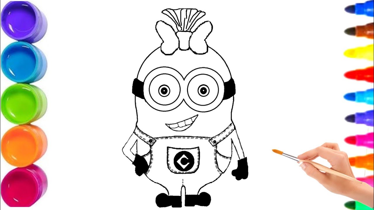 How to draw a cute minion girl 🌈🍄 Drawing and painting for kids and toddler 😎🍓