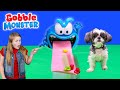 Assistant Play Gobble Monster Game with Dogs Wiggles and Waggles