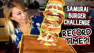 MASSIVE SAMURAI BURGER CHALLENGE at Gabutto Burger in Chicago!! RECORD TIME! #RainaisCrazy