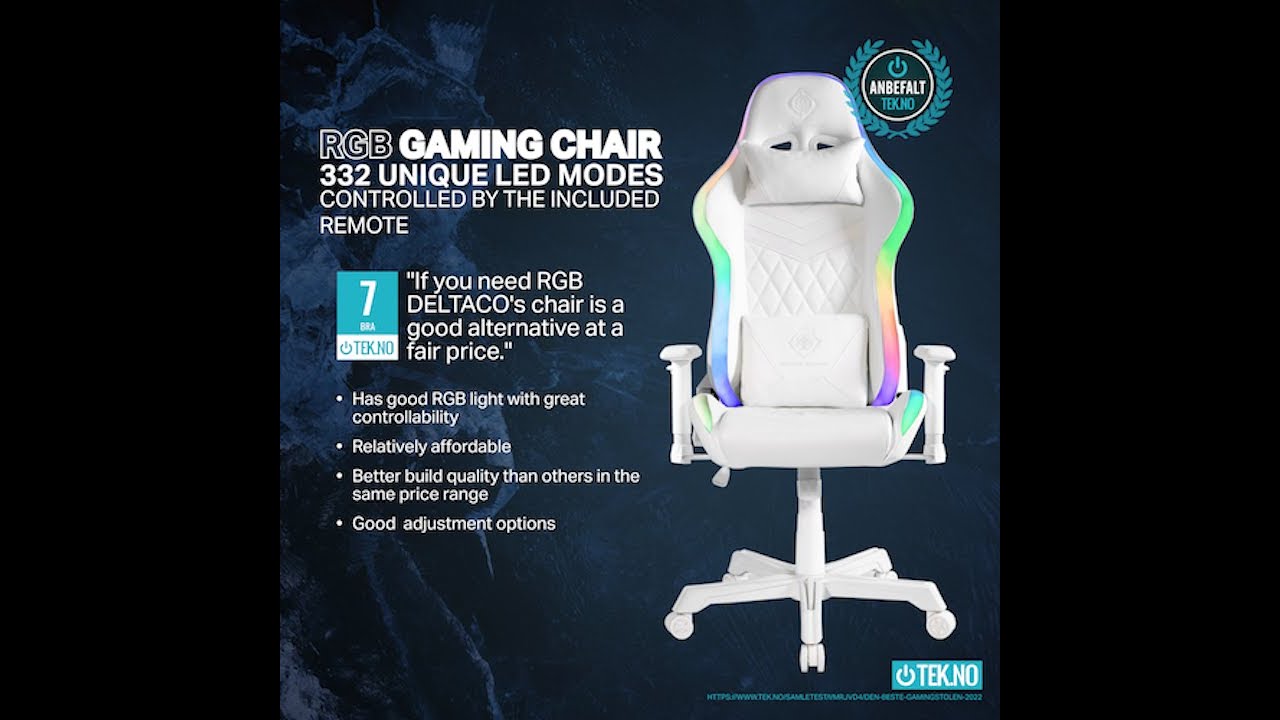 fortryde er mere end scarp WCH90 Deltaco Gaming White Line - RGB Gaming chair white - YouTube