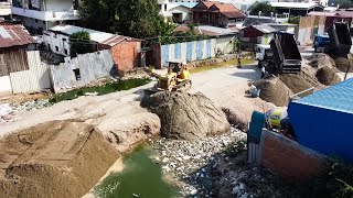 : Full Videos Of Bulldozer And Dump Trucks Filling Sand Coverage The Sewage In Village