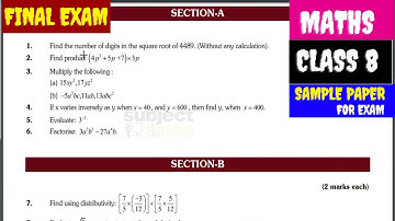 Class-8 Maths / Annual Exam Question Paper || Cbse Sample Paper 2023 ||