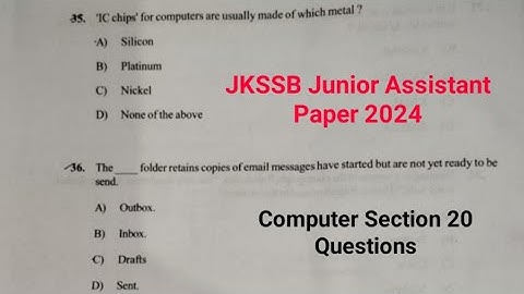 JKSSB Junior Assistant Paper 2024 | Computer Section Questions | JKSSB Previous Year Paper 2024