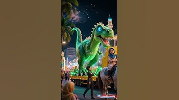 dinosaurus hijau dan kuda takbir keliling idul fitri 2025 #takbiran #idulfitri #dinosaur #fyp