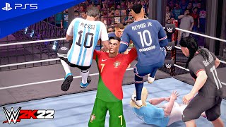 WWE 2K22 - Ronaldo vs Messi vs Neymar vs Mbappe vs Haaland vs Zlatan - Elimination Chamber Match screenshot 1