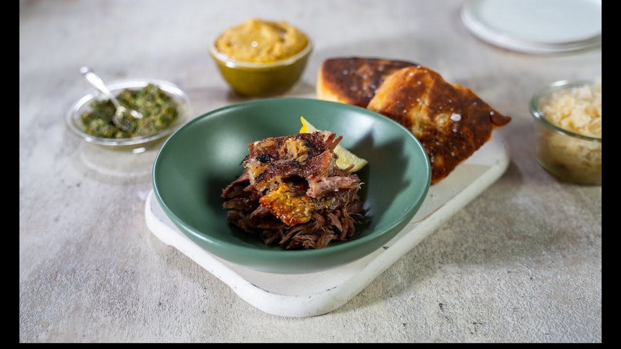 Slow cooked Lamb shoulder, Flatbreads, Condiments Mark Moriarty
