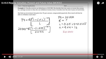 Regular Annuities: Present and Future Value (MCR3U / MAP4C)