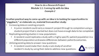 Module 1.1: Coming up with an idea for your Research Project
