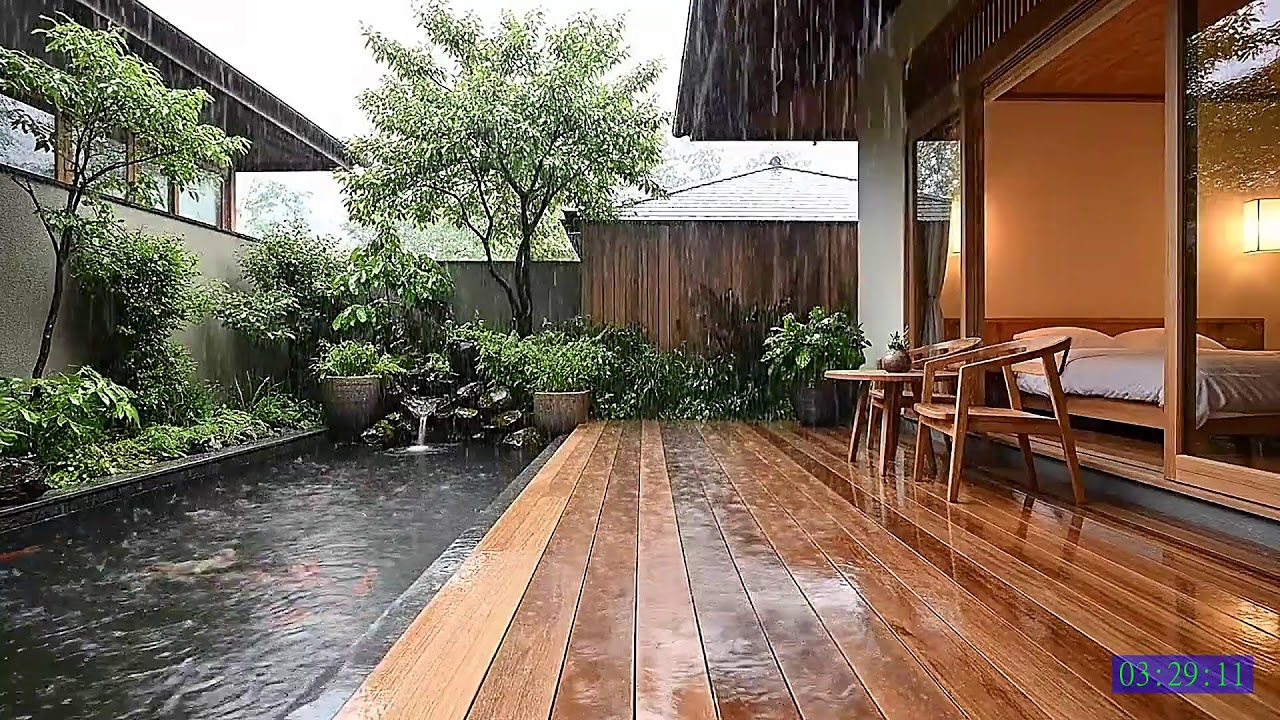 Rain Forest Night Rain with Soft Piano Music for Deep Sleep