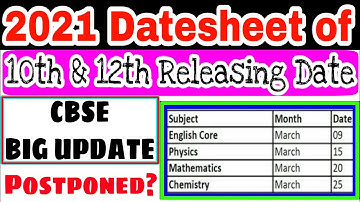 CBSE BIG UPDATE - 2021 Class-10th & 12th Datesheet Released Date/Board 2021 Datesheet Releasing Date