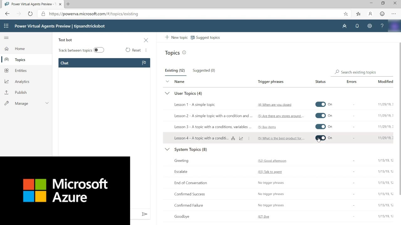Exploring Microsoft Power Virtual Agents based off Microsoft Bot Framework | Azure Tips and Tricks