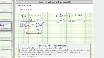 Solve a Linear Equation with One Fraction 2/3x-3=12