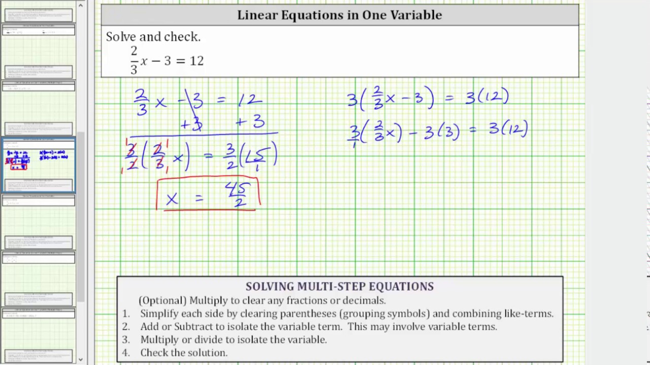 Solve A Linear Equation With One Fraction 23x 312