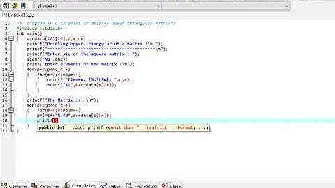 program in C to print or display upper triangular matrix