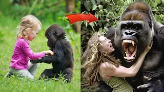 Das Emotionale Wiedersehen Ein Mädchen Und Ihr Gorilla-Freund Nach 12 Jahren Im Dschungel