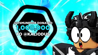 I Got Donated 1 MILLION ROBUX in PLS DONATE.. (ft. @ItsMuneeeb)