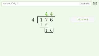 176/4 Long Division — Step-by-Step | Tiger Algebra Solver