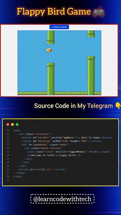 Flappy Bird with HTML/CSS/JS! Get the Code on Telegram #shortsfeed#shorts#coding#viralshort#html5#js