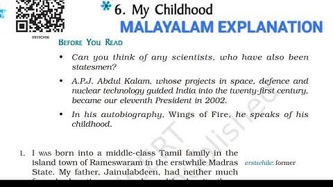 UNIT 6:MY CHILDHOOD :MALAYALAM EXPLANATION FULL:SIMPLE /FAST:NCERT CLASS 9 ENGLISH