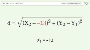 Find the distance between two points p1 (-13,-39) and p2 (29,4): Step-by-Step Video Solution