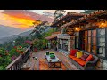 Outdoor coffee shop in the spring sunset atmosphere  smooth jazz instrumental music for work study