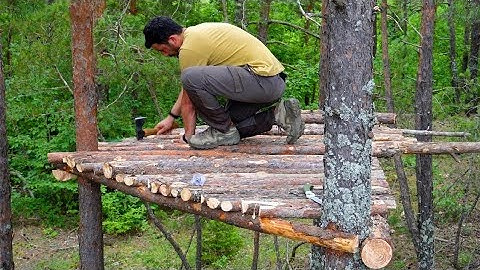 Building a Bushcraft Tree House | Building in the wild forest | Cozy TREE HOUSE