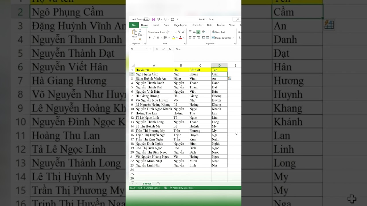 [Thủ thuật Excel] Cách tách họ và tên dành cho những tên dài hơn 3 chữ #Shorts