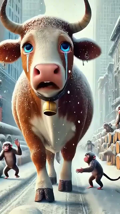 Beautiful story of hardworking cow and monkey #shorts#animals#trendingshorts#ytshorts#viral#ai#cow