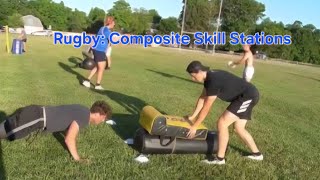 Rugby Doc live! Skill Stations: Tackle Fitness, 3 v 3 Tips drill, 4 v 3 attack - Repeat.