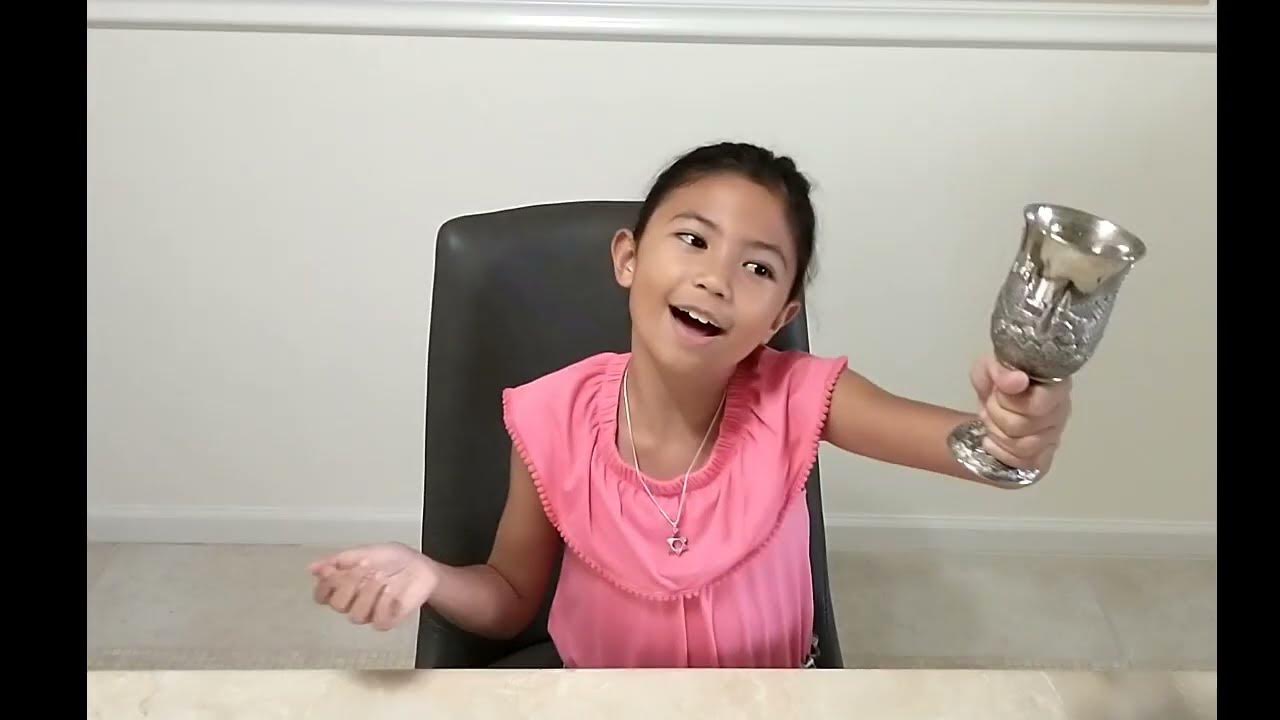 Melodies for Shabbat Kiddush Blessing over wine. Sung by 8 Year Old Miryam. Transliteration
