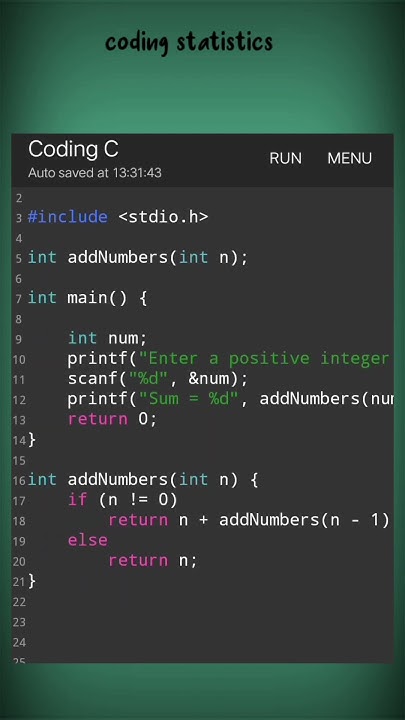 program to find sum of natural numbers using recursion | c practice ...