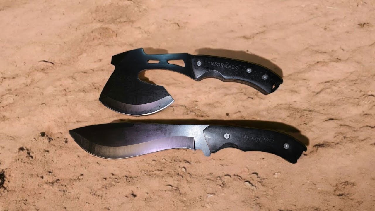 WorkPro hatchet and kukri shaped knife.