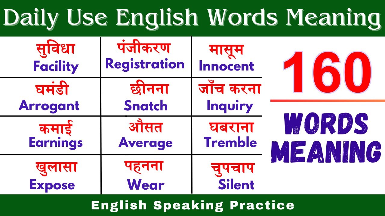160 Words with Meaning Speak English Fluent English Speaker WORD