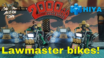 Judge Dredd & Judge Anderson on Lawmaster MK2s. Very cool 1:18 scale action figure sets from Hiya.