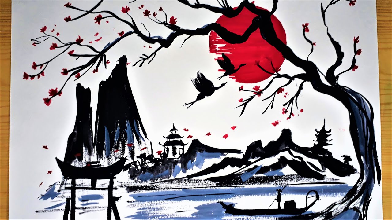 Inspired from Japanese Arts || Japanese Painting - YouTube