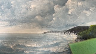 Как нарисовать Морской пейзаж кухонной губкой. Акрил.Paint seascape  using kitchen sponge. Acrylic.