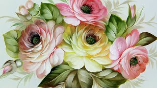 картинка: Белые розы. Жостовская роспись. Художник Лариса Гончарова | White roses. Oil Zhostovo painting