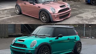 Mini Cooper S r53 full wrap colour change from chrome rose gold to chrome turquoise