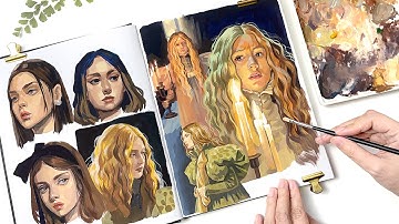 How I Practice Gouache Portrait Painting｜Tools & Tips｜Free Sketch for Beginners｜How to Paint Heads