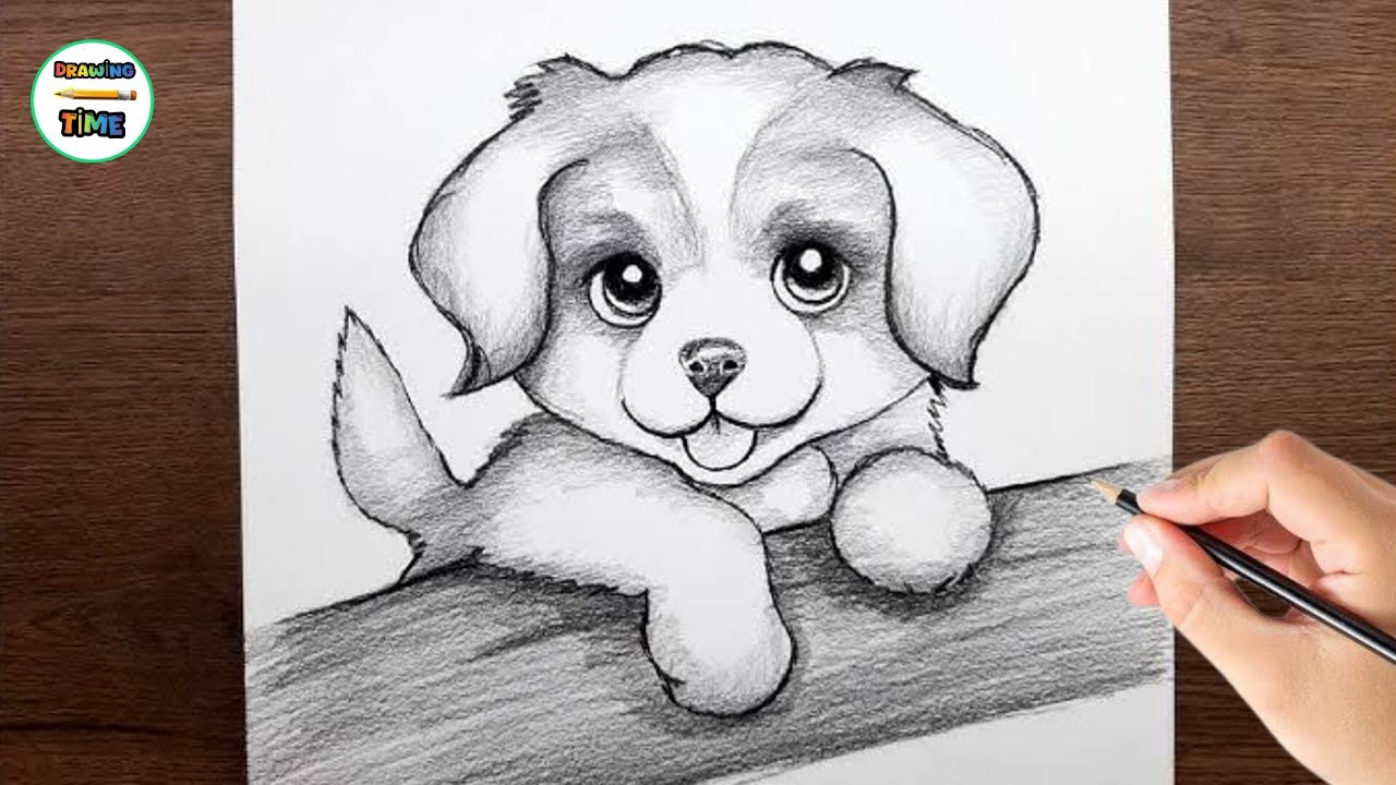 Easy Dog Drawing - How to Draw a Dog Pencil Drawing Step by Step - Easy Animal Drawing for Beginners