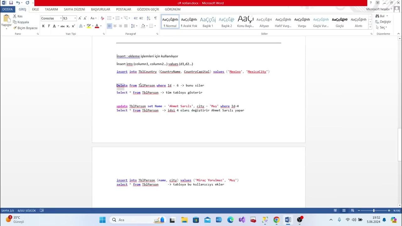 SQL insert,delete,update komutları - YouTube
